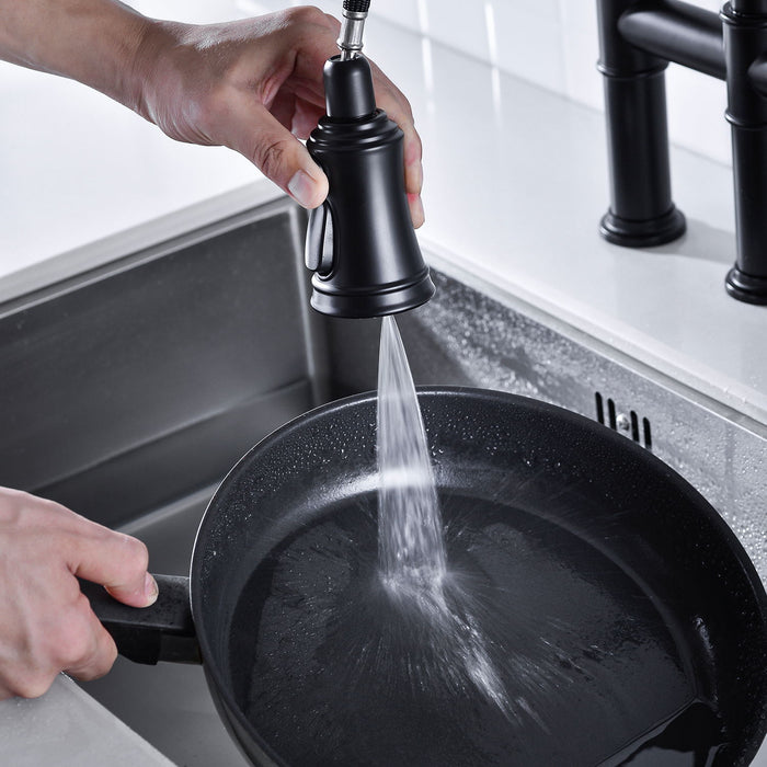 Bridge Kitchen Faucet With Pull Down Sprayhead In Spot - Matte Black