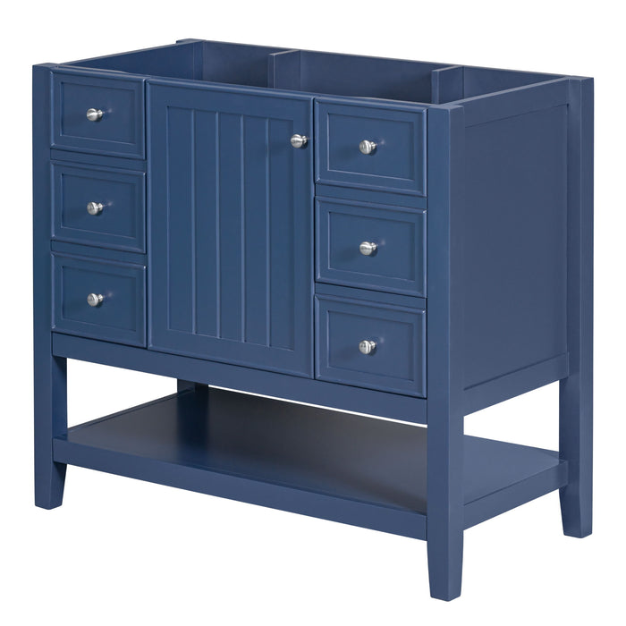 36" Bathroom Vanity Without Sink, Cabinet Base Only, One Cabinet And Three Drawers, Blue