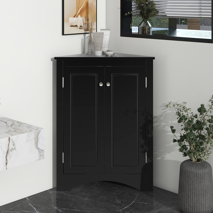 Black Triangle Bathroom Storage Cabinet With Adjustable Shelves, Freestanding Floor Cabinet For Home Kitchen