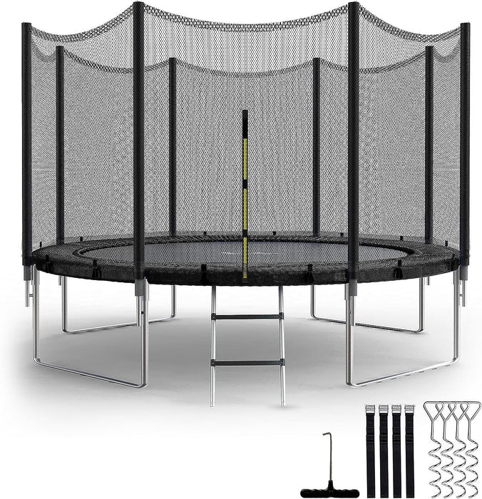 Simple Deluxe Trampoline For Kids With Safety Enclosure Net Wind Stakes 12Ft Simple Deluxe 400Lbs Weight Capacity Outdoor Backyards Trampolines With Non-Slip Ladder For Children Adults Family, Black
