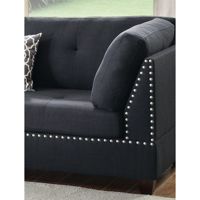 Polyfiber Reversible Sectional Sofa With Ottoamn In Black