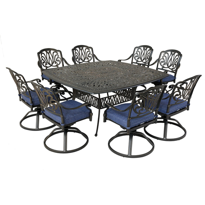 Square, 8 Person 64" Long Aluminum Dining Set With Cushions