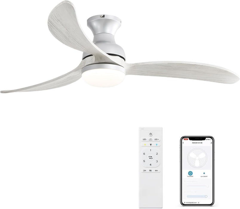 Modern Ceiling Fan With 3 Color Dimmable Solid Wood Blades Remote Control Reversible DC Motor For Bedroom - Silver