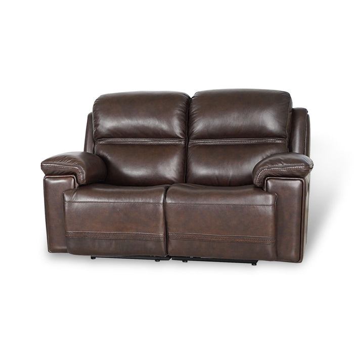 Timo Top Grain Leather Power Reclining Loveseat, Adjustable Headrest, Cross Stitching