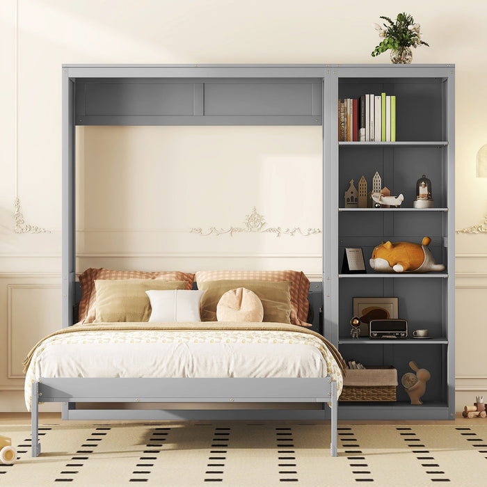 Queen Size Murphy Bed Wall Bed With Shelves - Gray