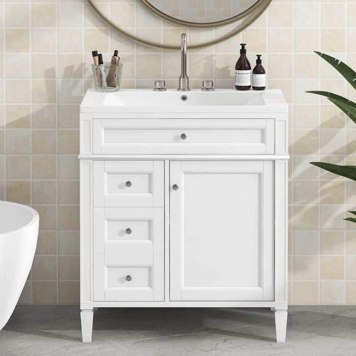 30'' Bathroom Vanity With Top Sink, Modern Bathroom Storage Cabinet With 2 Drawers And A Tip - Out Drawer, Single Sink Bathroom Vanity - White