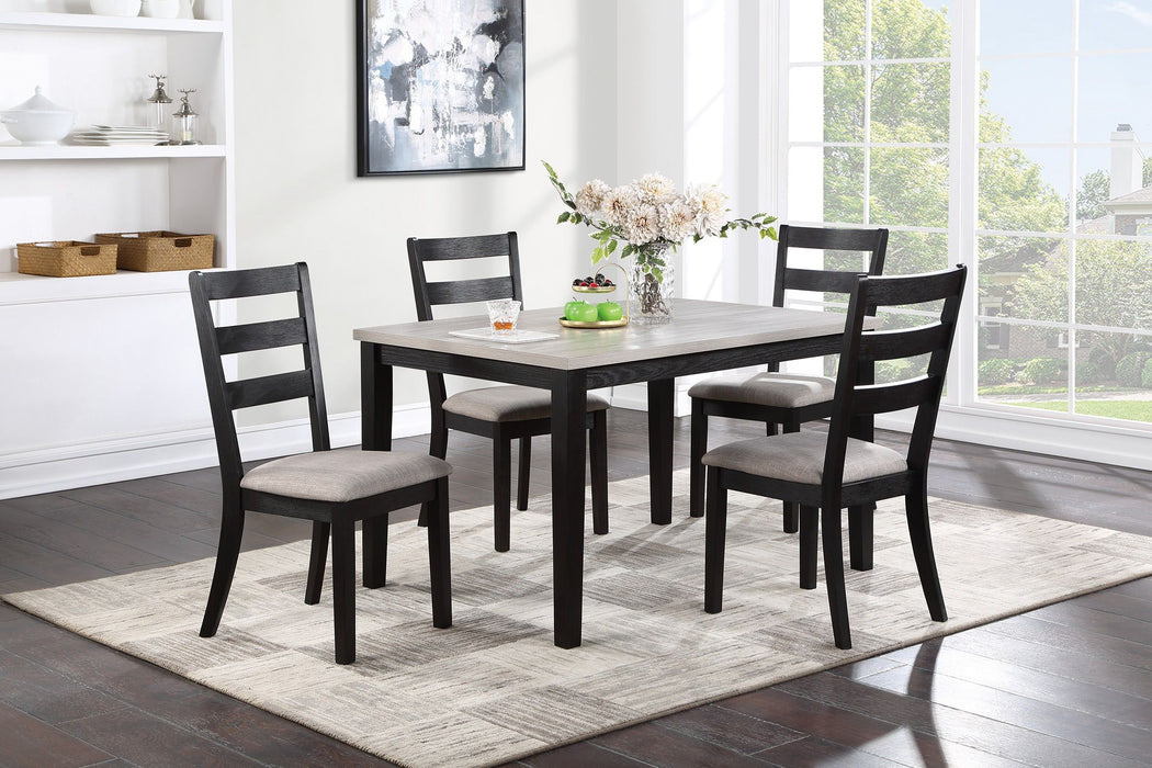 Classic Stylish Black Finish 5 Pieces Dining Set Kitchen Dinette Wooden Top Table And Chairs Upholstered Cushions Seats Ladder Back Chair Dining Room