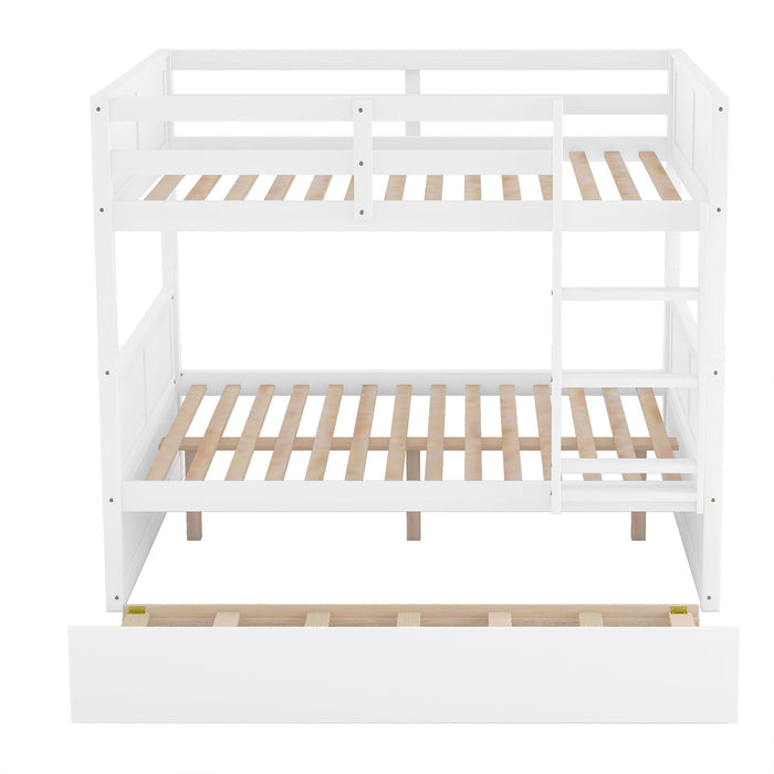 Full Over Full Bunk Bed With Twin Size Trundle - White