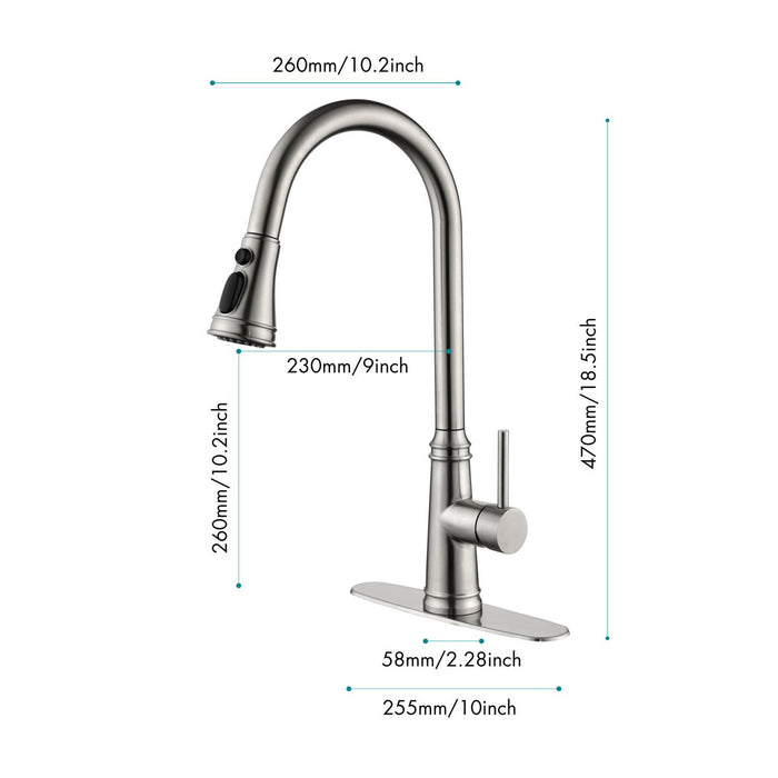Single Handle High Arc Pull Out Kitchen Faucet, Single Level Stainless Steel Kitchen Sink Faucets Pull Down Sprayer