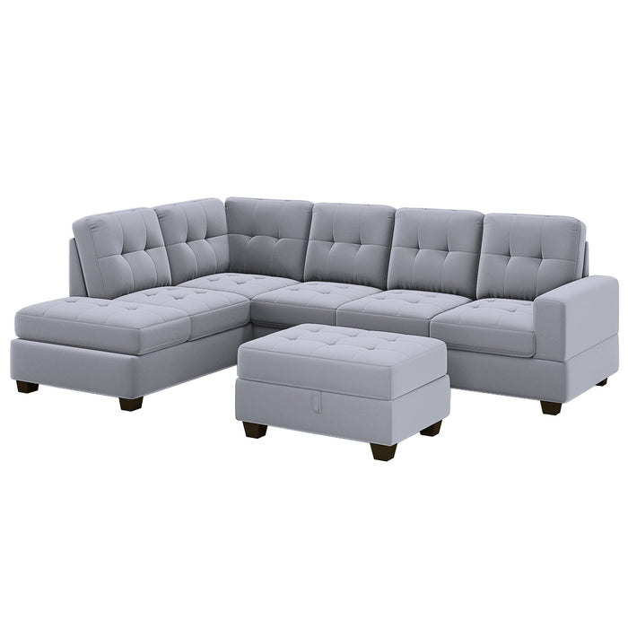 Orisfur. Sectional Sofa With Reversible Chaise Lounge, Shaped Couch With Storage Ottoman And Cup Holders - Antique Gray