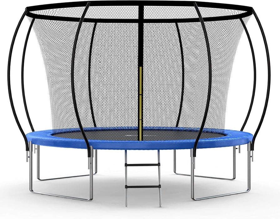 Simple Deluxe Recreational Trampoline With Enclosure Net 12Ft Wind Stakes- Outdoor Trampoline For Kids And Adults Family Happy Time, Astm Approved -Blue 12Ft