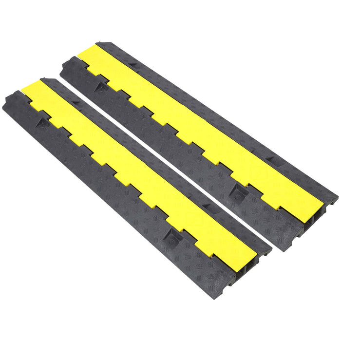 Cable Protector Ramp, 2 Channels Speed Bump Hump, Rubber Modular Speed Bump Rated 11000 Lbs Load Capacity, Protective Wire Cord Ramp Driveway Rubber Traffic Speed Bumps Cable Protector, 2 Packs