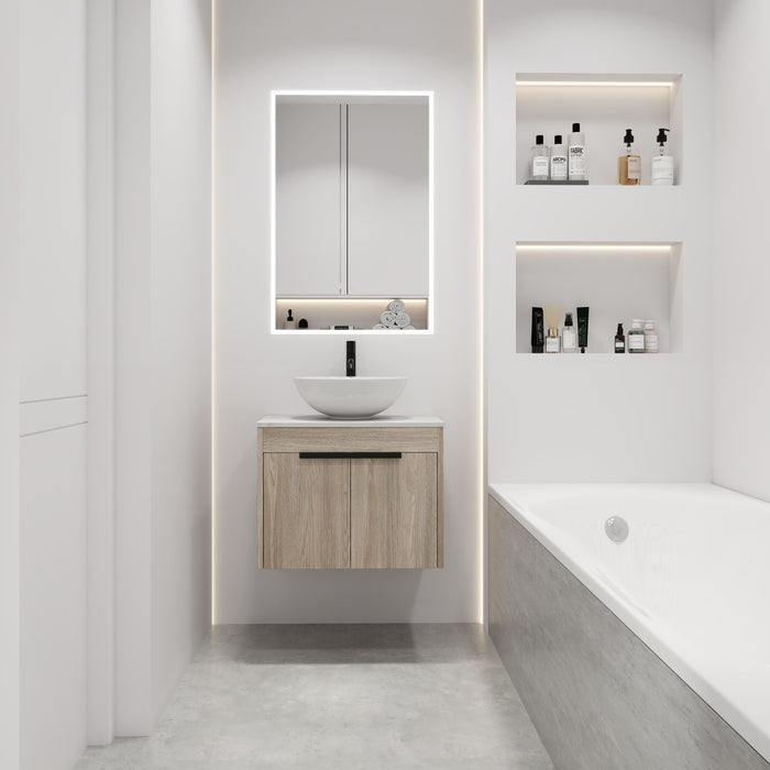 24" Modern Design Float Bathroom Vanity With Ceramic Basin Set, Wall Mounted White Oak Vanity With Soft Close Door, KD-Packing, KD-Packing, 2 Pieces Parcel, Top - Bab321Mowh