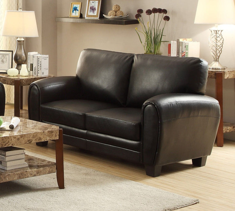 Modern Living Room Furniture 1 Piece Loveseat Black Faux Leather Covering Retro Styling Furniture