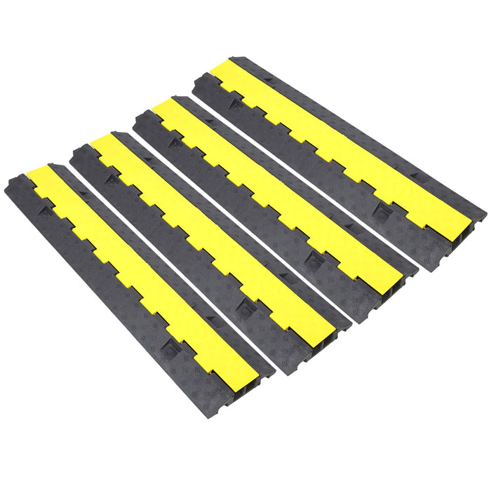 Cable Protector Ramp, 2 Channels Speed Bump Hump, Rubber Modular Speed Bump Rated 11000 Lbs Load Capacity, Protective Wire Cord Ramp Driveway Rubber Traffic Speed Bumps Cable Protector, 4 Packs