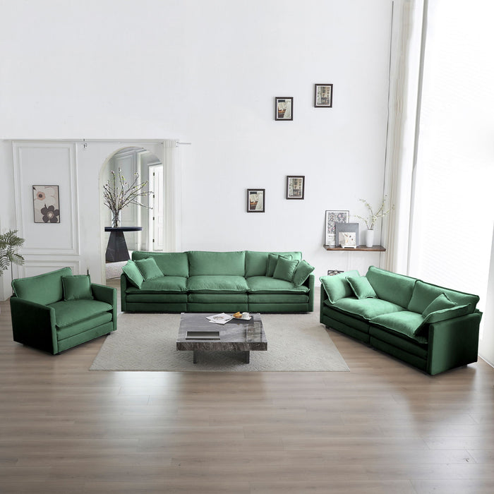 Modern Sofa Couch, 3 Piece Set Extra Deep Seat Sectional Sofa For Living Room, Oversized Sofa, 3 Seat Sofa, Loveseat And Single Sofa, Green Chenille