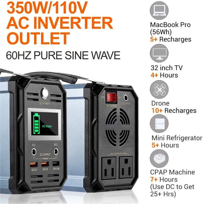 300W Solar Generator, 60000Mah Portable Power Station Camping Potable Generator, Cpap Battery Recharged By Solar Panel / Wall Outlet / Car, 110V Ac Out / Dc 12V / Qc USB Ports For Cpap Camp Travel