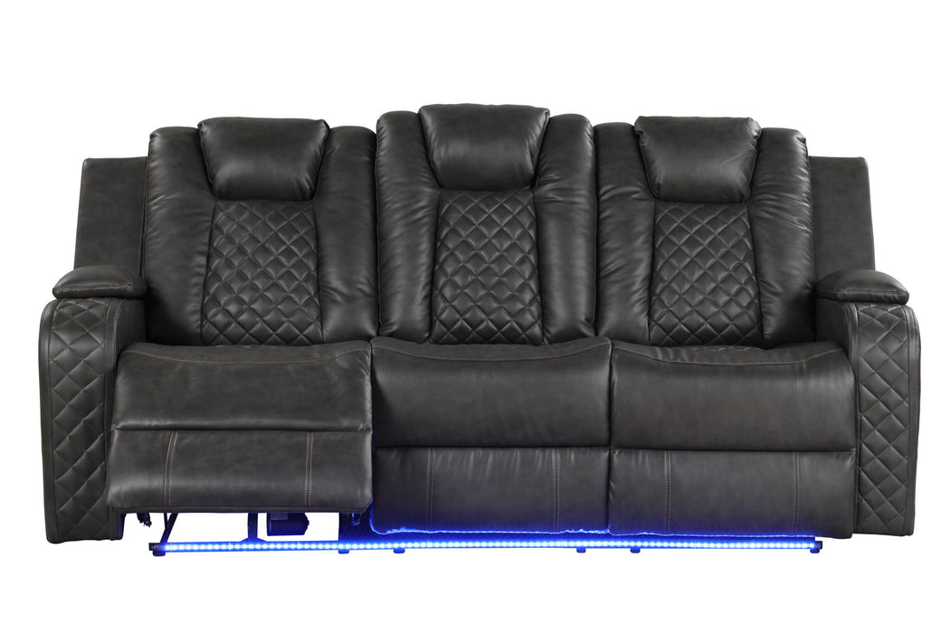 Benz Led & Power Reclining Sofa Made With Faux Leather In Black