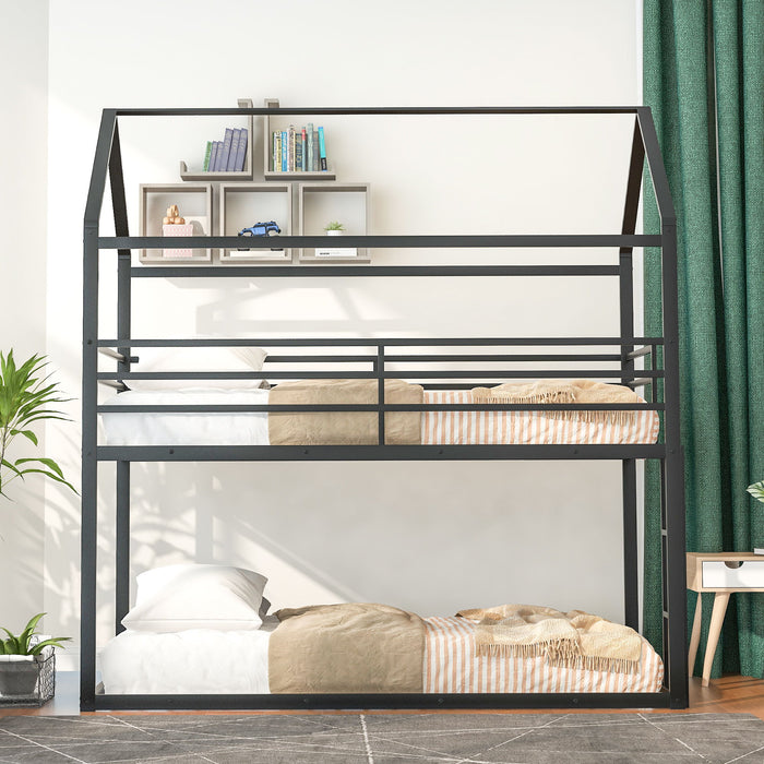 Bunk Beds For Kids Twin Over Twin, House Bunk Bed Metal Bed Frame Built In Ladder, No Box Spring Needed Black