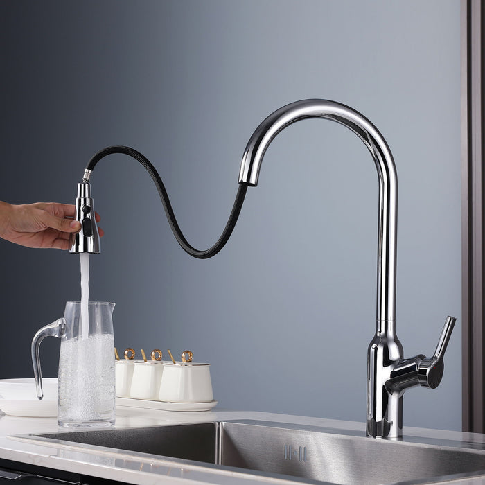 Kitchen Faucet With Pull Down Sprayer Chrome, High Arc Single Handle Kitchen Sink Faucet, Modern Stainless Steel Kitchen Faucets