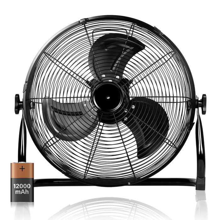Rechargeable Cordless Floor Fan, 12 ", High Velocity Floor Fan With 360 - Degree Tilt, Ready-To-Use, Battery Operated, Heavy Duty Metal Floor Fan For Industrial, Commercial, Residential, Office
