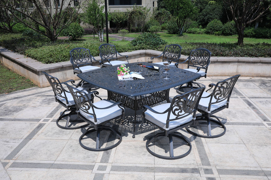 Square For 8 Person Aluminum Dining Set With Cushions