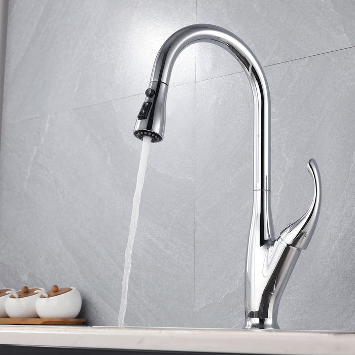 Kitchen Faucet With Pull Down Sprayer Chrome, Arc Single Handle Kitchen Sink Faucet, Commercial Modern Stainless Steel Kitchen Faucets