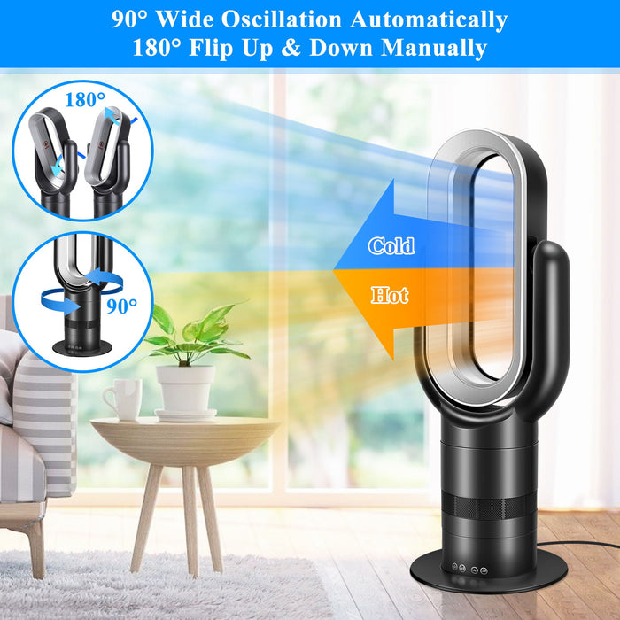 Healsmart 26 Inch Space Heater Bladeless Tower Fan, Heater & Coolingn Combo, With Remote Control, For Home Air Conditioner, Black
