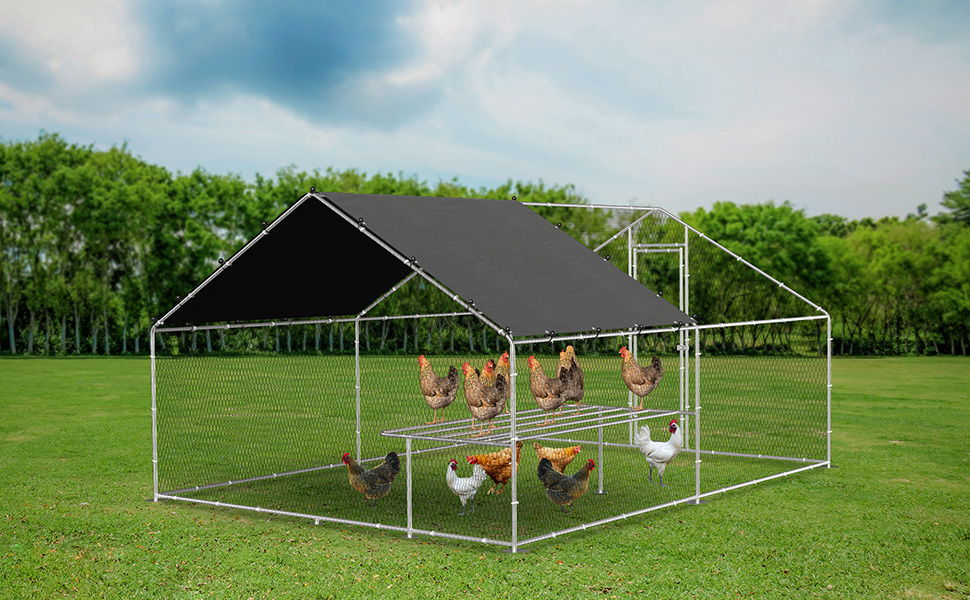 Large Metal Chicken Coop, Walk-Inch Chicken Coop, Galvanized Wire Poultry Chicken Coop, Rabbit Duck Coop With Waterproof And Uv Protection Cover For Outdoor, Backyard And Farm