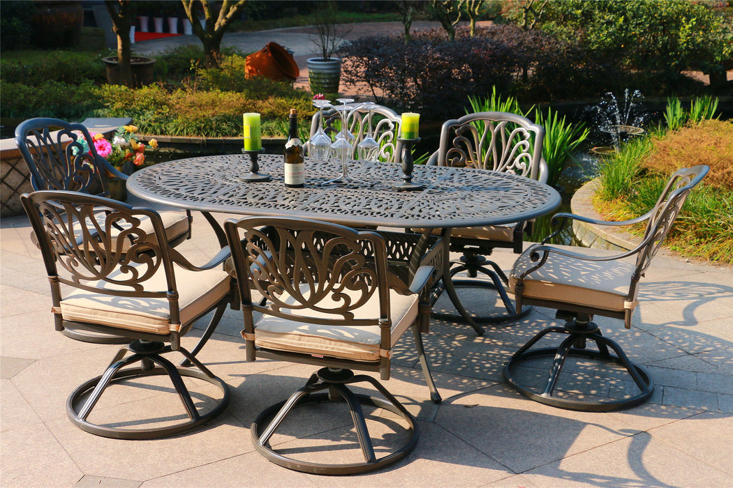 Oval 6 Person 72.05" Long Aluminum Dining Set With Sunbrella Cushions