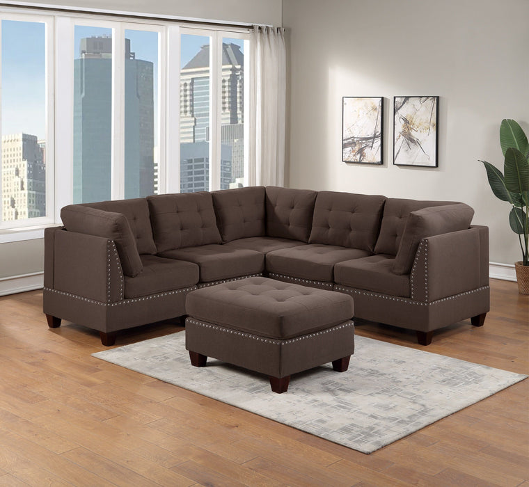 Modular Sectional 6 Piece Set Living Room Furniture Corner Sectional Tufted Nail Heads Couch Black Coffee Linen Like Fabric 3 Corner Wedge 2 Armless Chairs And 1 Ottoman