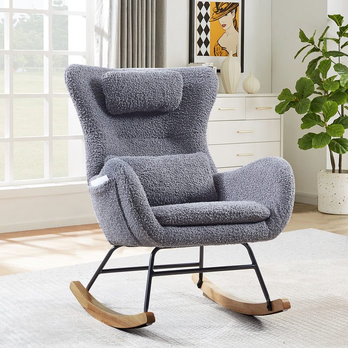 Rocking Chair Nursery, Modern Rocking Chair With High Backrest - Gray