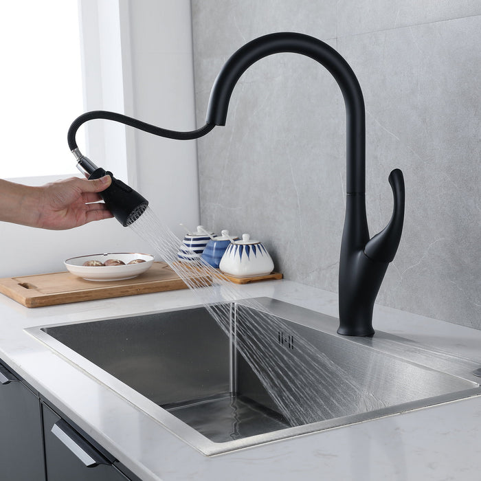 Kitchen Faucet With Pull Down Sprayer Matte Black, High Arc Single Handle Kitchen Sink Faucet, Commercial Modern Steel Kitchen Faucets