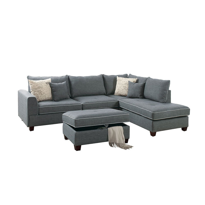 Fabric Reversible Sectional Sofa With Ottoamn In Steel Gray