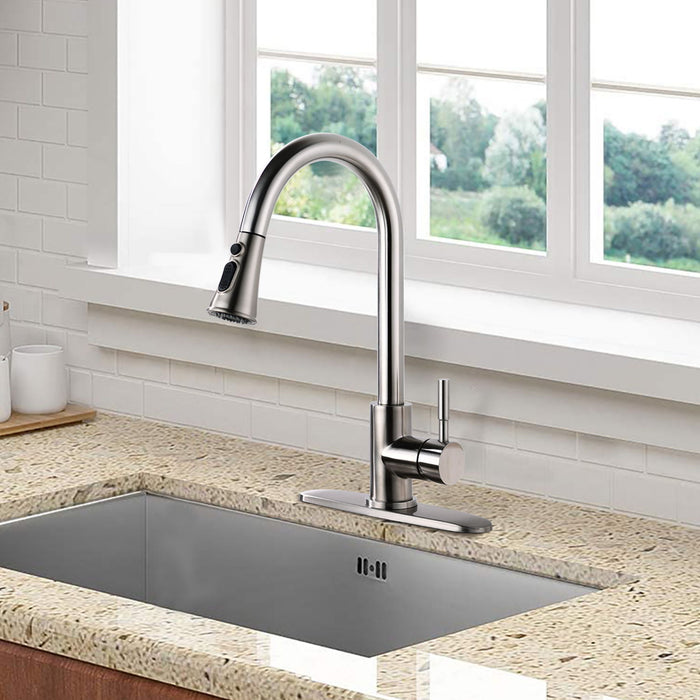 Pull Down Kitchen Faucet With Sprayer Stainless Steel Brushed Nickel