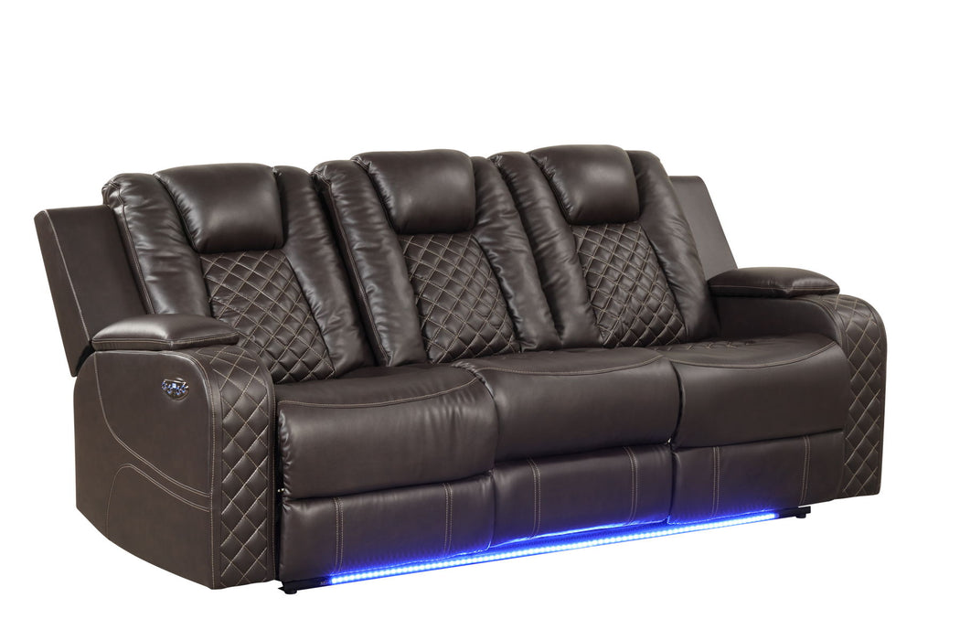 Benz LED & Power Recliner 3 Pieces Made With Faux Leather In Brown