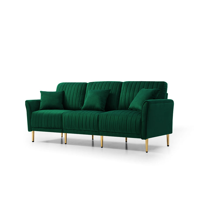 Green Velvet Modular Corner Sofa Reversible Left Hand Facing Sofa & Chaise With Ottoman