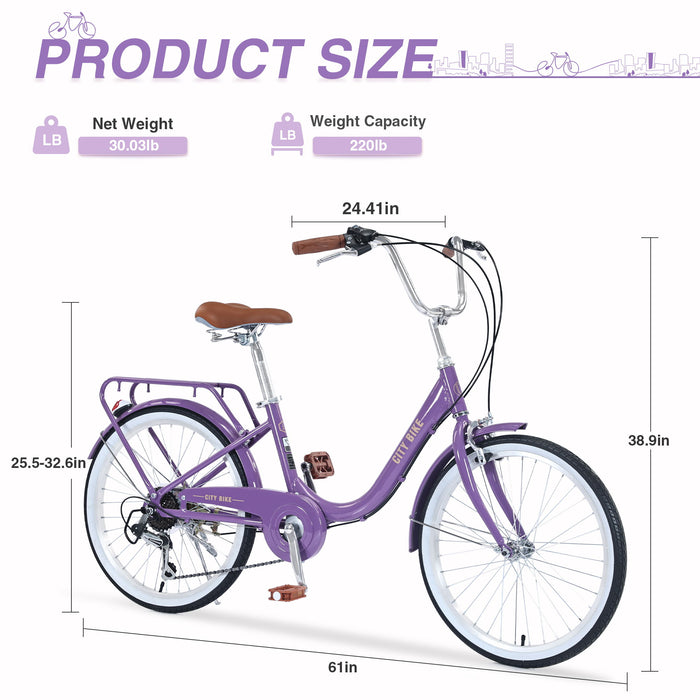 7 Speed, Aluminium Alloy Frame, Multiple Colors 22" Girls Bicycle - Purple