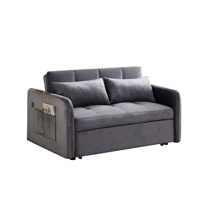 Twins Pull Out Sofa Bed Grey Velvet