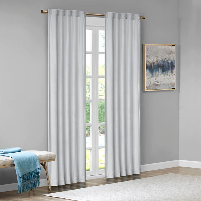Room Darkening Poly Velvet Rod Pocket / Back Tab Curtain Panel Pair - Light Grey