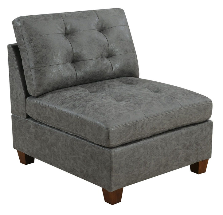 Living Room Furniture Tufted Armless Chair Antique Gray Breathable Leatherette 1 Piece Cushion Armless Chair Wooden Legs