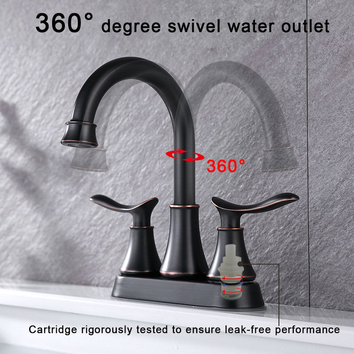 2 Handle 4 Inch Oil Rubbed Bronze Bathroom Faucet, Bathroom Vanity Sink Faucets, Pop Up Drain And Supply Hoses