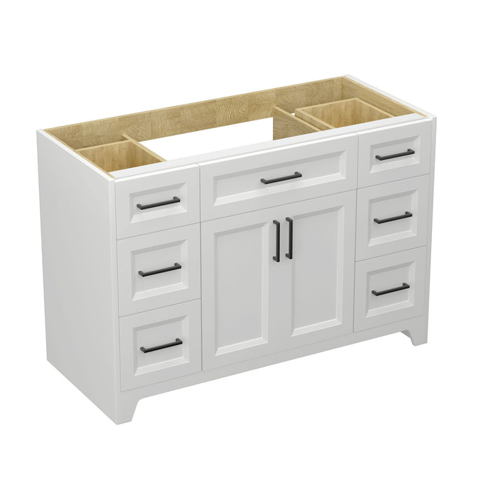 Solid Wood 48"Bathroom Vanity Without Top Sink, Modern Bathroom Vanity Base Only, Birch Solid Wood And Plywood Cabinet, Bathroom Storage Cabinet With Double-Door Cabinet And 6 Drawers, White