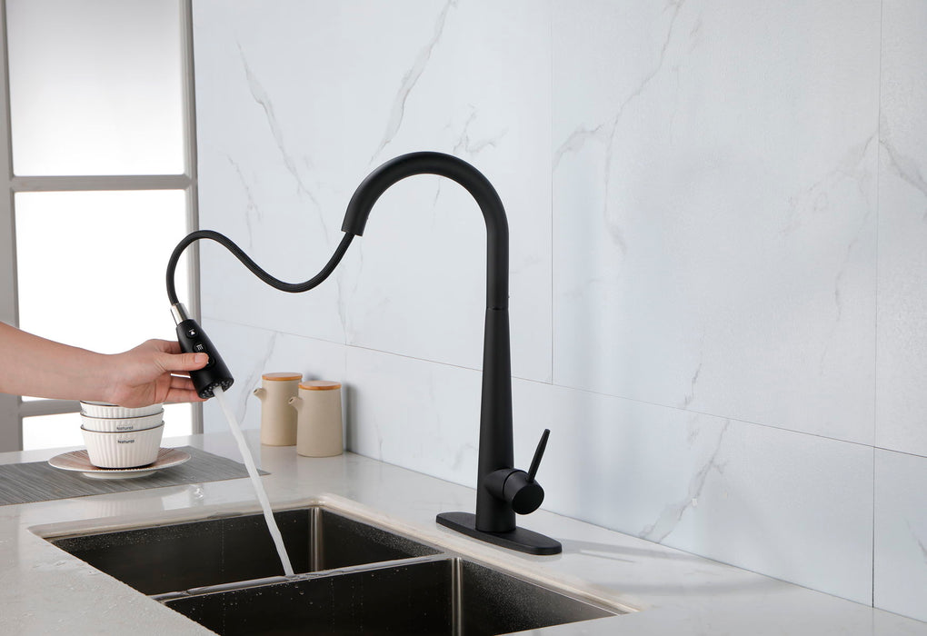 Kitchen Faucets With Pull Down Sprayer, Kitchen Sink Faucet With Pull Out Sprayer, Fingerprint Resistant, Single Hole Deck Mount, Single Handle Copper Kitchen Faucet, Matte Black