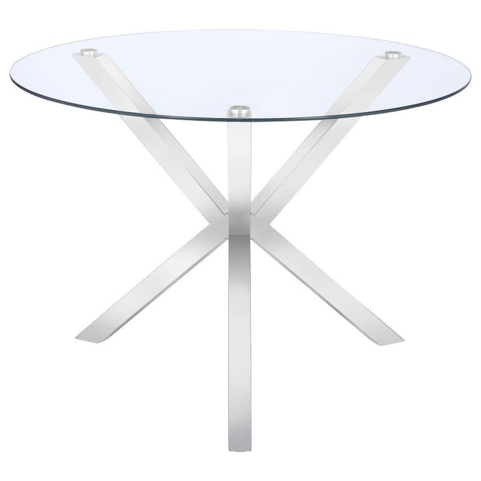 Vance - Glass Top Dining Table With X-Cross Base - Chrome