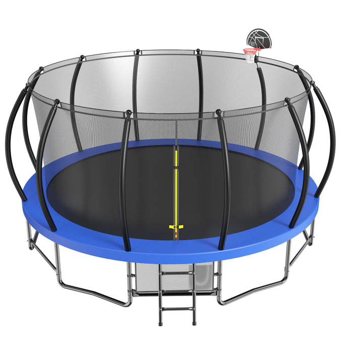 16 Ft Trampoline With Basketball Hoop Recreational Trampolines With Ladder, Shoe Bag And Galvanized Anti-Rust Coating