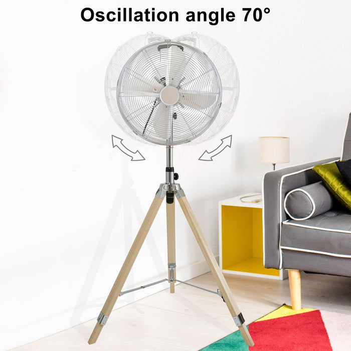 Simple Deluxe Retro Tripod Fan, Home Air Circulation Nostalgic Vertical Fan, 3 Speeds, Adjustable Height, Silver 16 Inch, 16 Inch