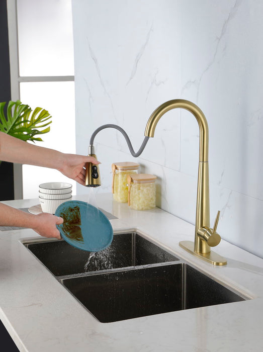 Kitchen Faucets With Pull Down Sprayer, Kitchen Sink Faucet With Pull Out Sprayer, Fingerprint Resistant, Single Hole Deck Mount, Single Handle Copper Kitchen Faucet,