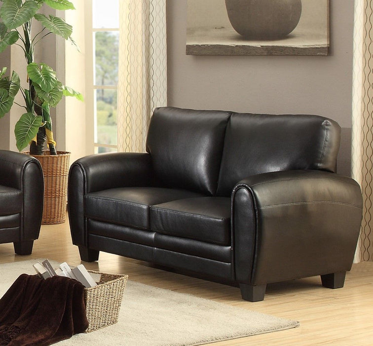 Modern Living Room Furniture 1 Piece Loveseat Black Faux Leather Covering Retro Styling Furniture
