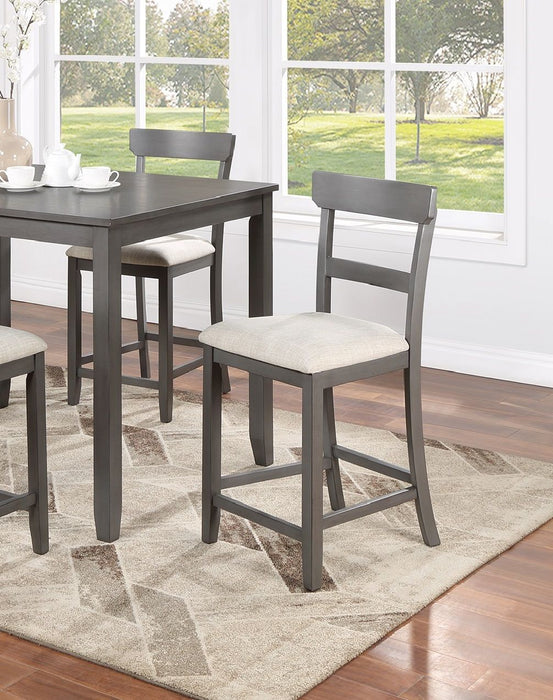 Classic Stylish Gray Natural Finish 5 Piece Counter Height Dining Set Kitchen Wooden Top Table And Chairs Cushions Seats Ladder Back Chair Dining Room